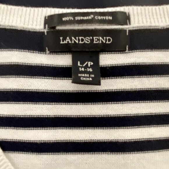 Lands' End navy & white striped v-neck pullover sweater. Women's size L (14-16) - Picture 5 of 6
